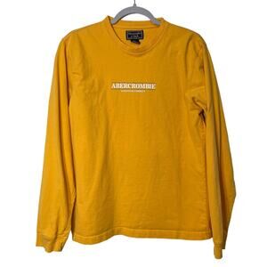 Vintage 90s Y2k Abercrombie & Fitch Mens Long Sleeve Yellow Graphic Logo Tee M